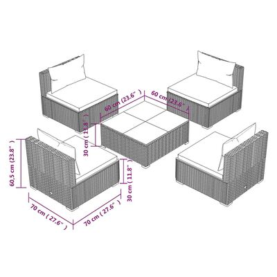 vidaXL Set sofás de jardín 5 piezas y cojines ratán sintético marrón