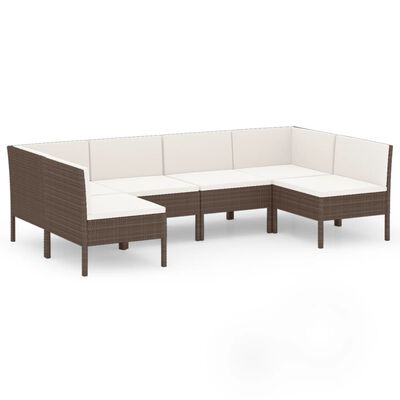 vidaXL Set muebles de jardín 6 pzas y cojines ratán sintético marrón