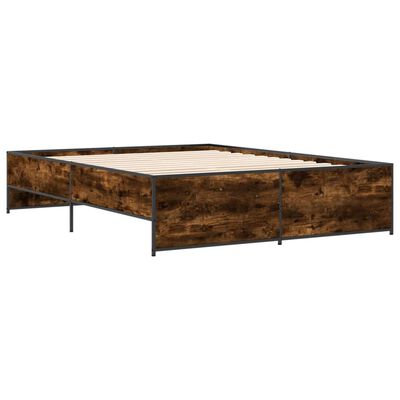 vidaXL Estructura cama madera ingeniería metal roble ahumado 150x200cm