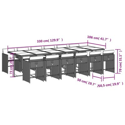 vidaXL Set comedor de jardín con cojines 13 pzas ratán sintético gris