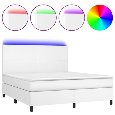 vidaXL Cama box spring colchón y LED cuero sintético blanco 180x200 cm