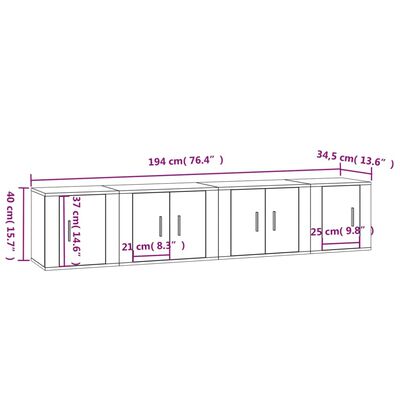 vidaXL Set de muebles de TV 4 pzas madera contrachapada blanco brillo