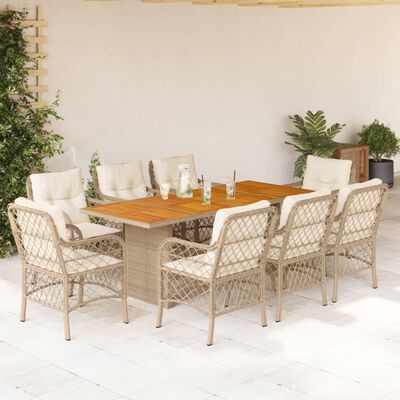 vidaXL Set comedor de jardín 9 pzas con cojines ratán sintético beige