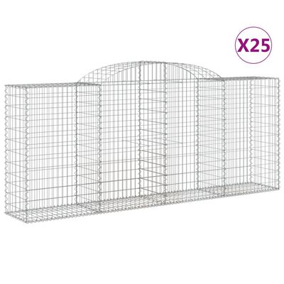 vidaXL Cestas gaviones 25 uds forma de arco hierro 300x50x120/140 cm