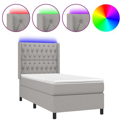 vidaXL Cama box spring colchón y luces LED tela gris claro 100x200 cm