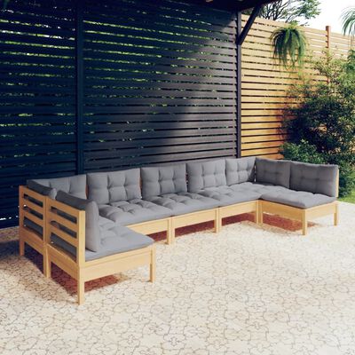 vidaXL Juego de muebles de jardín 7 pzas y cojines madera maciza pino