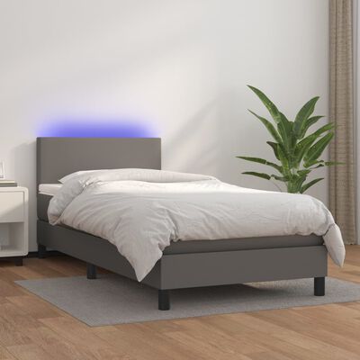 vidaXL Cama box spring y colchón LED cuero sintético gris 90x190 cm