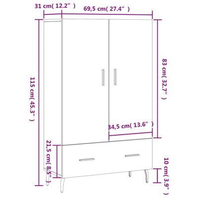 vidaXL Aparador alto madera de ingeniería roble Sonoma 69,5x31x115 cm