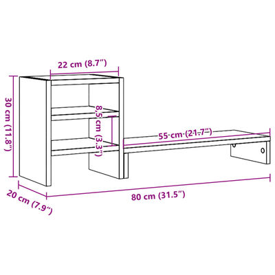 vidaXL Soporte monitor organizador escritorio madera roble ahumado