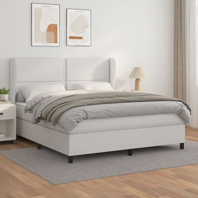 vidaXL Cama box spring con colchón cuero sintético blanco 180x200 cm