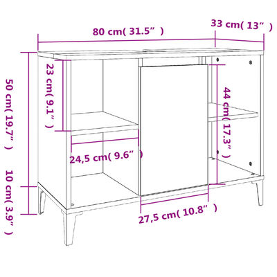 vidaXL Armario de lavabo madera contrachapada blanco brillo 80x33x60cm