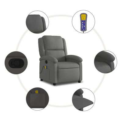 vidaXL Sillón reclinable de masaje cuero auténtico gris