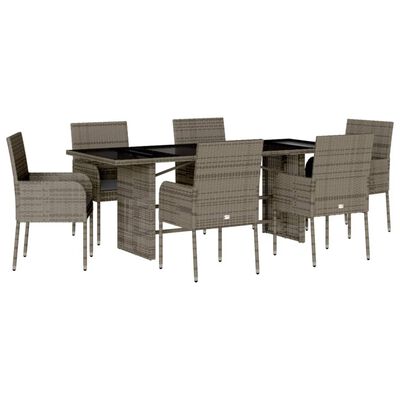 vidaXL Set comedor jardín 7 pzas y cojines ratán sintético gris