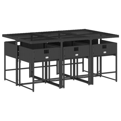 vidaXL Set de comedor de jardín 7 pzas y cojines ratán sintético negro