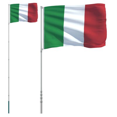 vidaXL Mástil y bandera de Italia aluminio 5,55 m