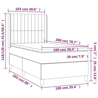 vidaXL Cama box spring colchón y LED terciopelo azul oscuro 100x200 cm