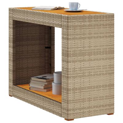 vidaXL Mesa auxiliar jardín tapa madera ratán PE beige 100x40x75 cm