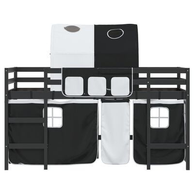 vidaXL Cama alta niños con túnel madera pino blanco negro 90x200 cm