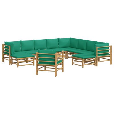 vidaXL Set de muebles de jardín 12 piezas bambú con cojines verde