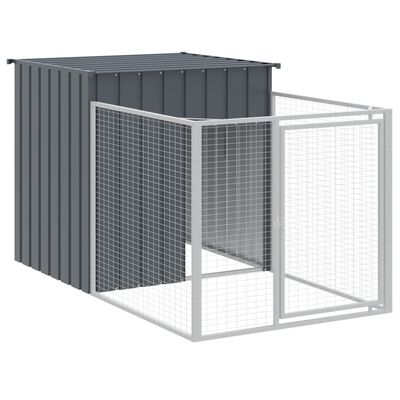 vidaXL Caseta perros con corral acero galvanizado gris 110x405x110 cm