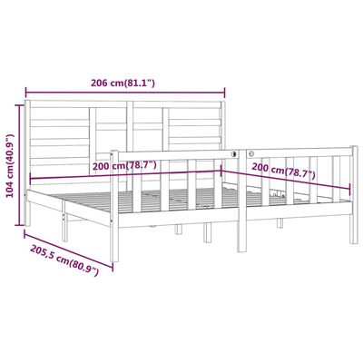 vidaXL Estructura de cama de madera maciza de pino negra 200x200 cm