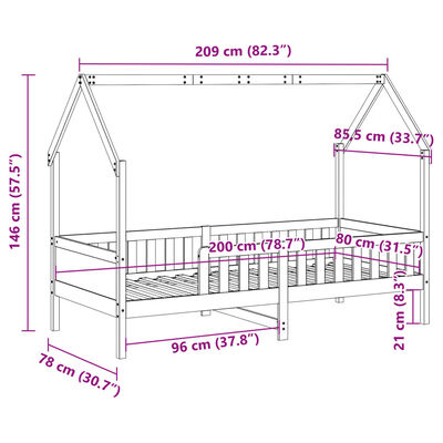 vidaXL Cama con forma de casa de niños madera maciza blanca 80x200 cm