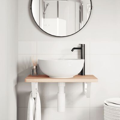 vidaXL Estante de lavabo de pared de acero y madera maciza de haya