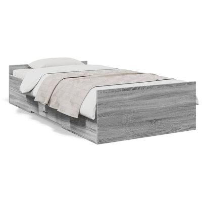 vidaXL Cama con cajones madera de ingeniería gris Sonoma 90x190 cm