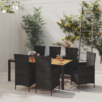 vidaXL Juego de comedor de jardín 7 piezas ratán sintético negro