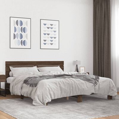 vidaXL Estructura cama madera ingeniería metal marrón roble 180x200 cm