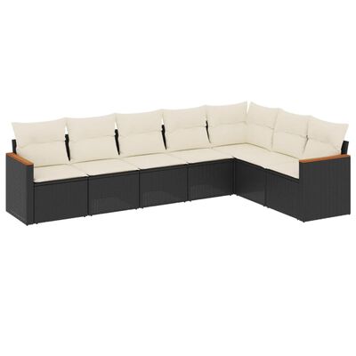 vidaXL Set de comedor de jardín 7 pzas y cojines ratán sintético negro