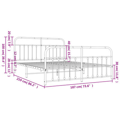 vidaXL Estructura cama sin colchón con estribo metal blanco 183x213 cm