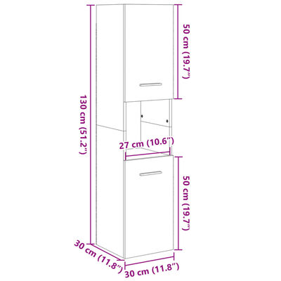 vidaXL Armario de baño madera ingeniería roble Sonoma 30x30x130 cm