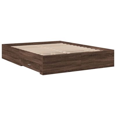 vidaXL Cama con cajones madera ingeniería marrón roble 160x200 cm