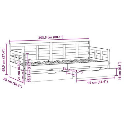 vidaXL Sofá cama con cajones madera maciza de pino blanca 80x200 cm