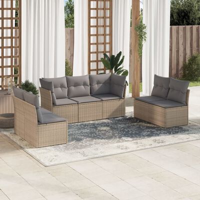 vidaXL Set sofás de jardín 7 piezas y cojines ratán sintético beige