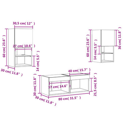 vidaXL Muebles de TV de pared con luces LED 4 piezas blanco