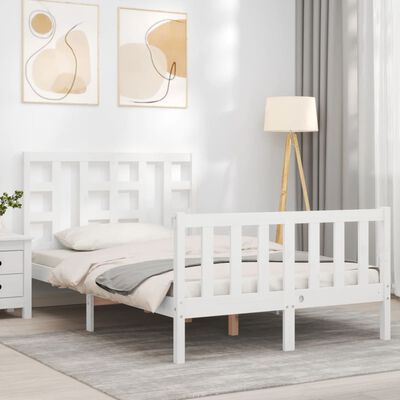 vidaXL Estructura cama de matrimonio con cabecero madera maciza blanco