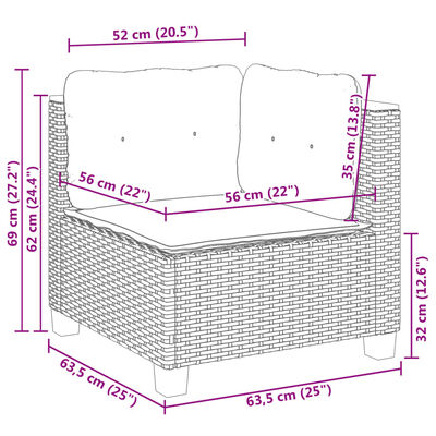 vidaXL Set de sofás de jardín 11 pzas y cojines ratán sintético gris