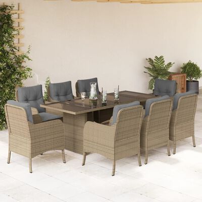 vidaXL Set comedor de jardín 9 pzas con cojines ratán sintético beige