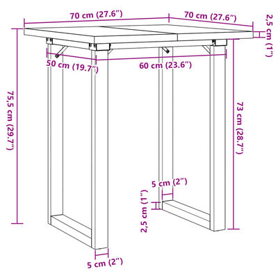 vidaXL Mesa comedor marco O madera maciza pino y hierro 70x70x75,5 cm