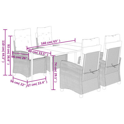 vidaXL Set comedor de jardín 5 piezas y cojines ratán sintético marrón