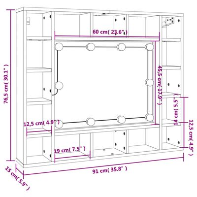 vidaXL Mueble con espejo y LED blanco brillante 91x15x76,5 cm