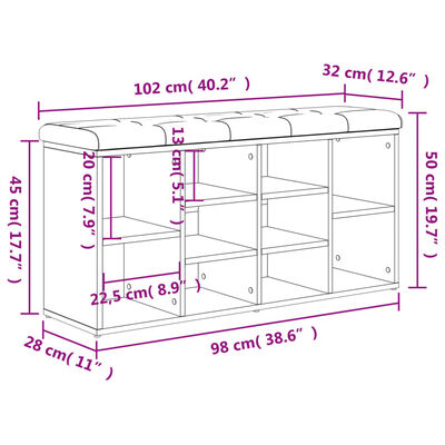 vidaXL Banco zapatero madera de ingeniería marrón roble 102x32x50 cm