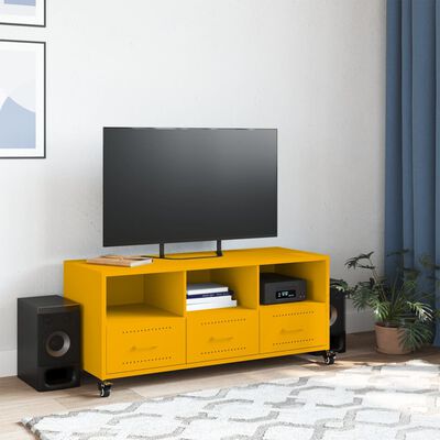 vidaXL Mueble de TV de acero amarillo mostaza 100,5x39x43,5 cm