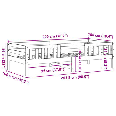 vidaXL Cama sin colchón madera maciza de pino marrón cera 100x200 cm