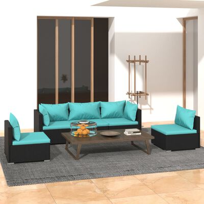 vidaXL Set de muebles de jardín 5 pzas y cojines ratán sintético negro