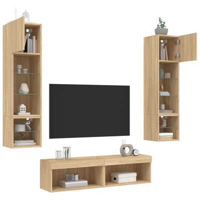 vidaXL Muebles TV pared con LED 6 pzas madera ingeniería roble Sonoma