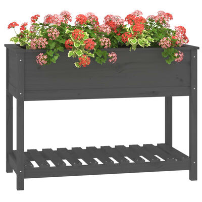 vidaXL Jardinera con estante madera maciza de pino gris 111,5x54x81 cm