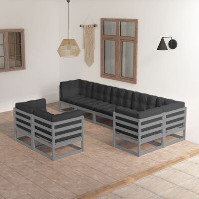 vidaXL Muebles de jardín 8 pzas y cojines madera maciza pino